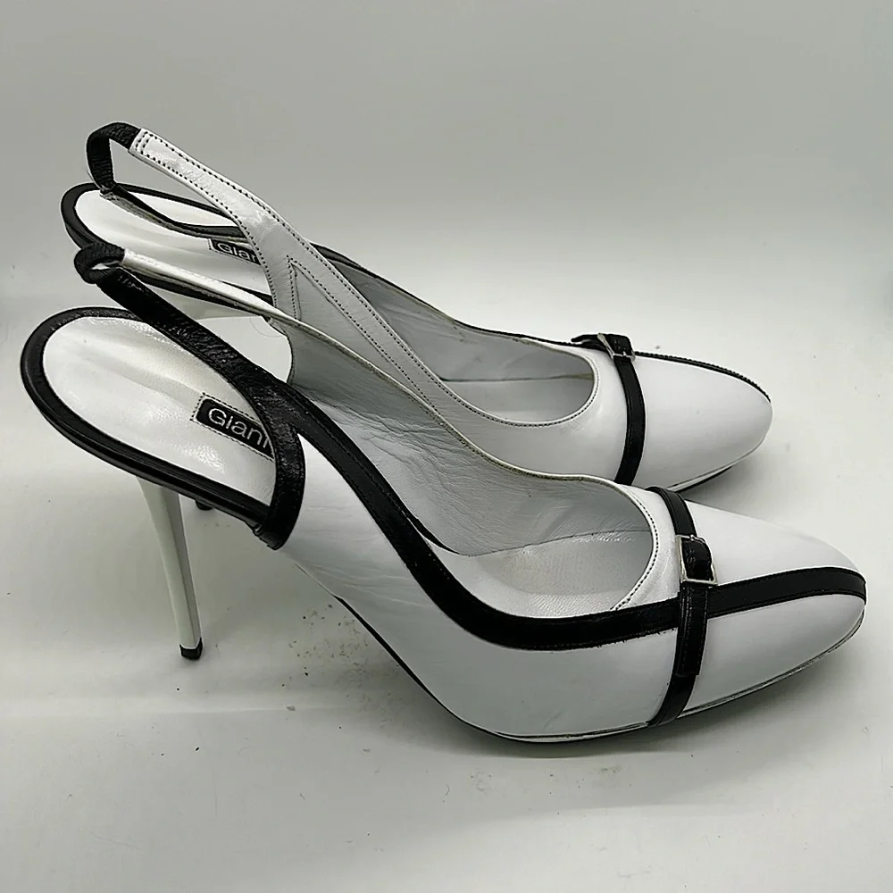 Gianmarco Lorenzi Sexy Black/White Leather Stiletto Heels Shoes **Size 40** 🔥🔥 - Picture 3 of 8